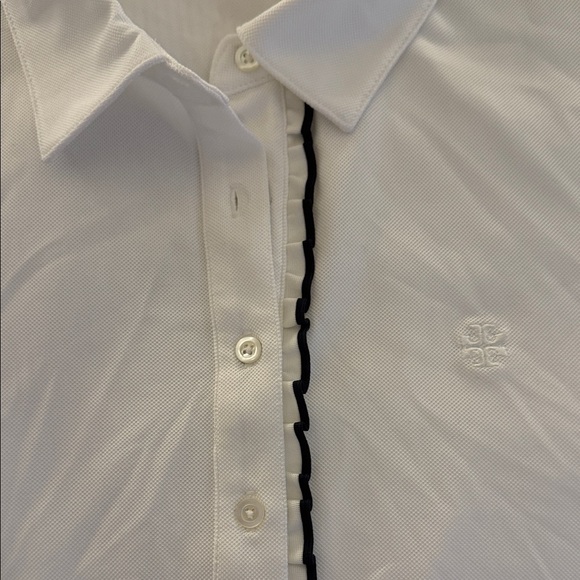 Tory Sport-Tech Pique Sleeveless Ruffle Polo white with Navy Size M EUC - Picture 8 of 12